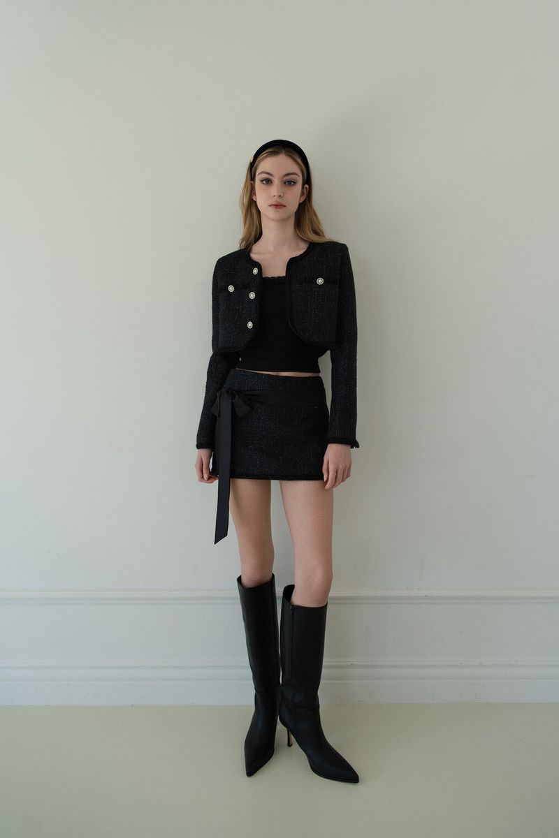 [Seow] Glow Tweed Cropped Jacket