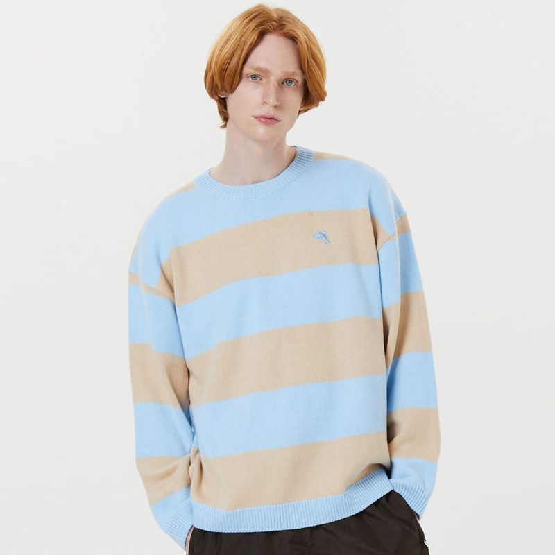 Big stripe crew neck knit