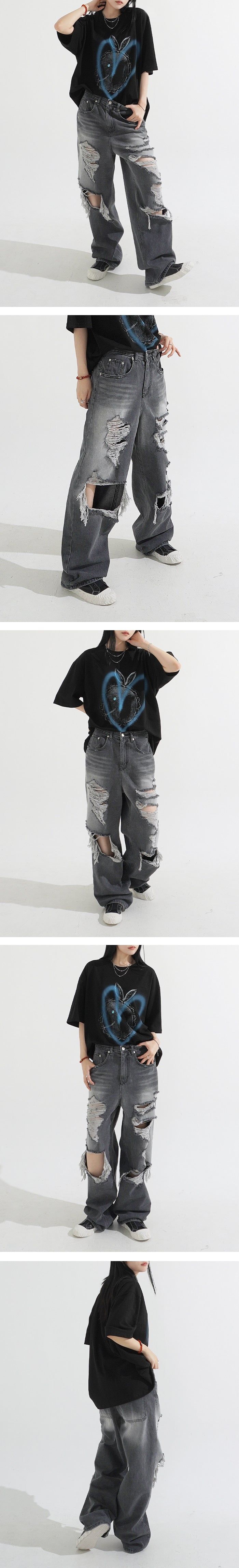 Destroyed Wide Denim Pants