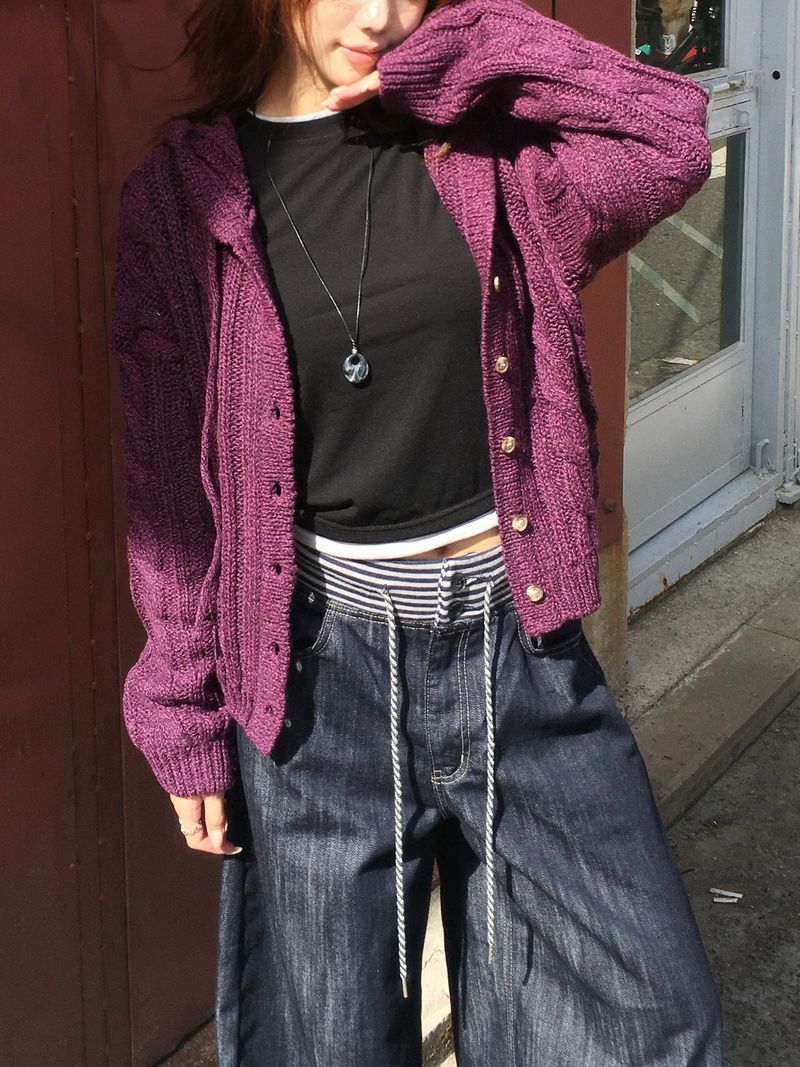 Witty Cable Hooded Knit Cardigan (5c)