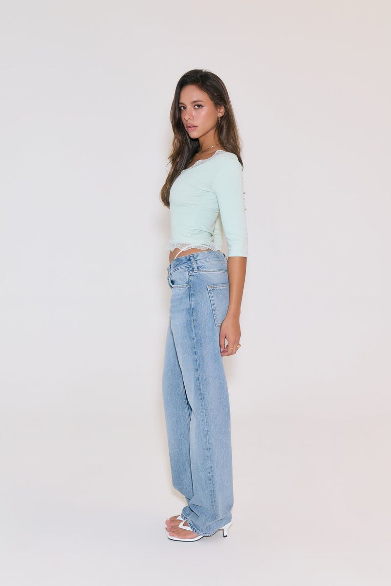 Sweetie Lace Trim 3/4 Sleeve Tee (Cream Mint)