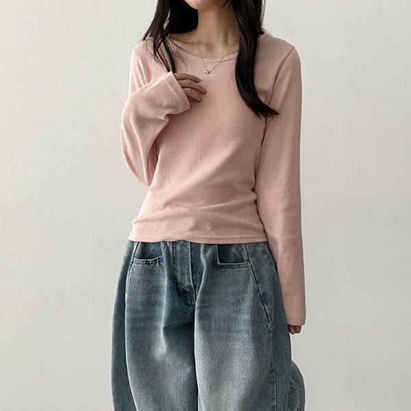 ラウンドスリムプレーンロングスリーブTシャツ