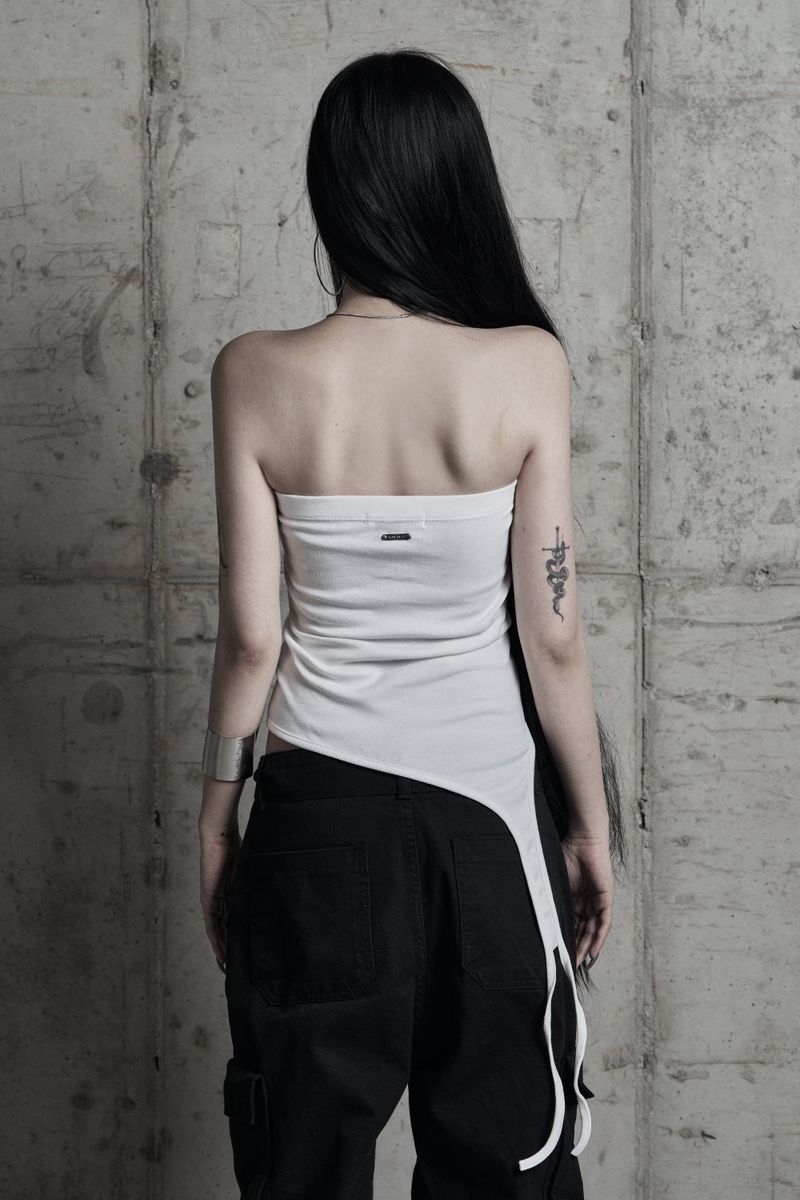 [label] studded asymmetric strap tank top WHITE