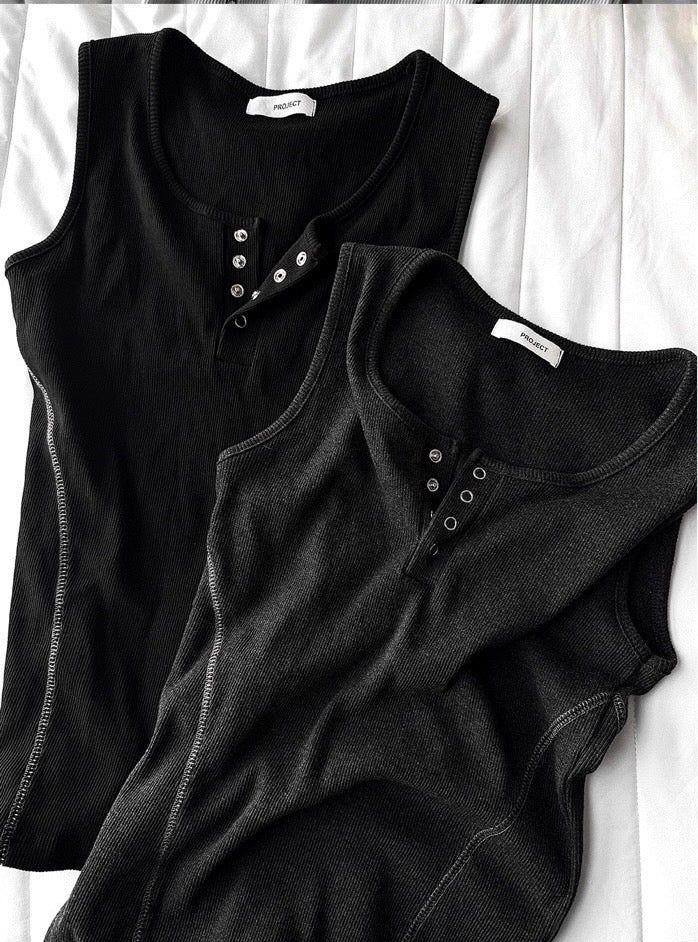 Henley Neck Side Track Muscle Fit Sleeveless