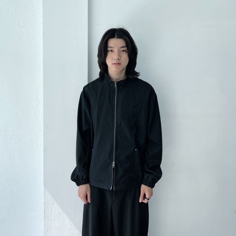 FADE MEET（フェードミート）の「ドローストリングヘムストライプスタンドカラージャケット（トップス）」