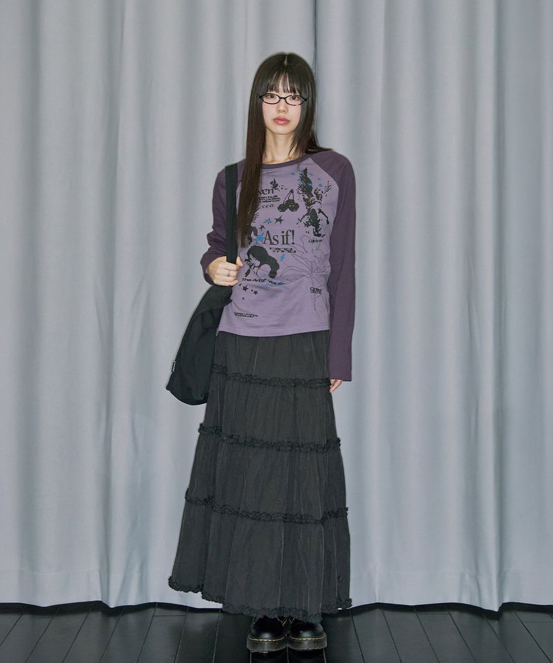 Kitsch Stamp Pintuck Raglan Long Sleeve - GRAY PURPLE