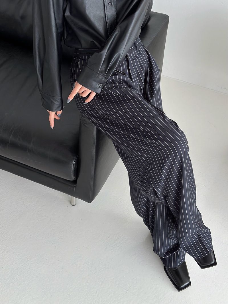 Pleddy Stripe Back Banding Wide Slacks (2color)