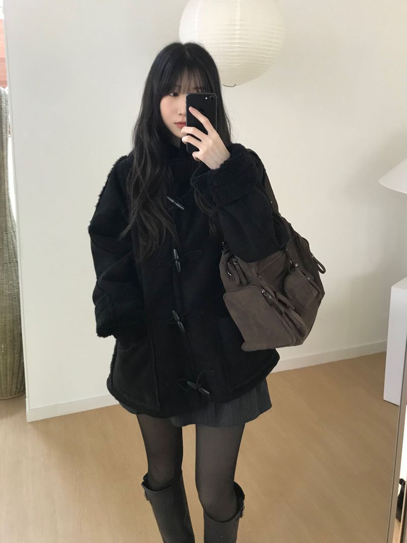 toggle hooded suede coat (one color)