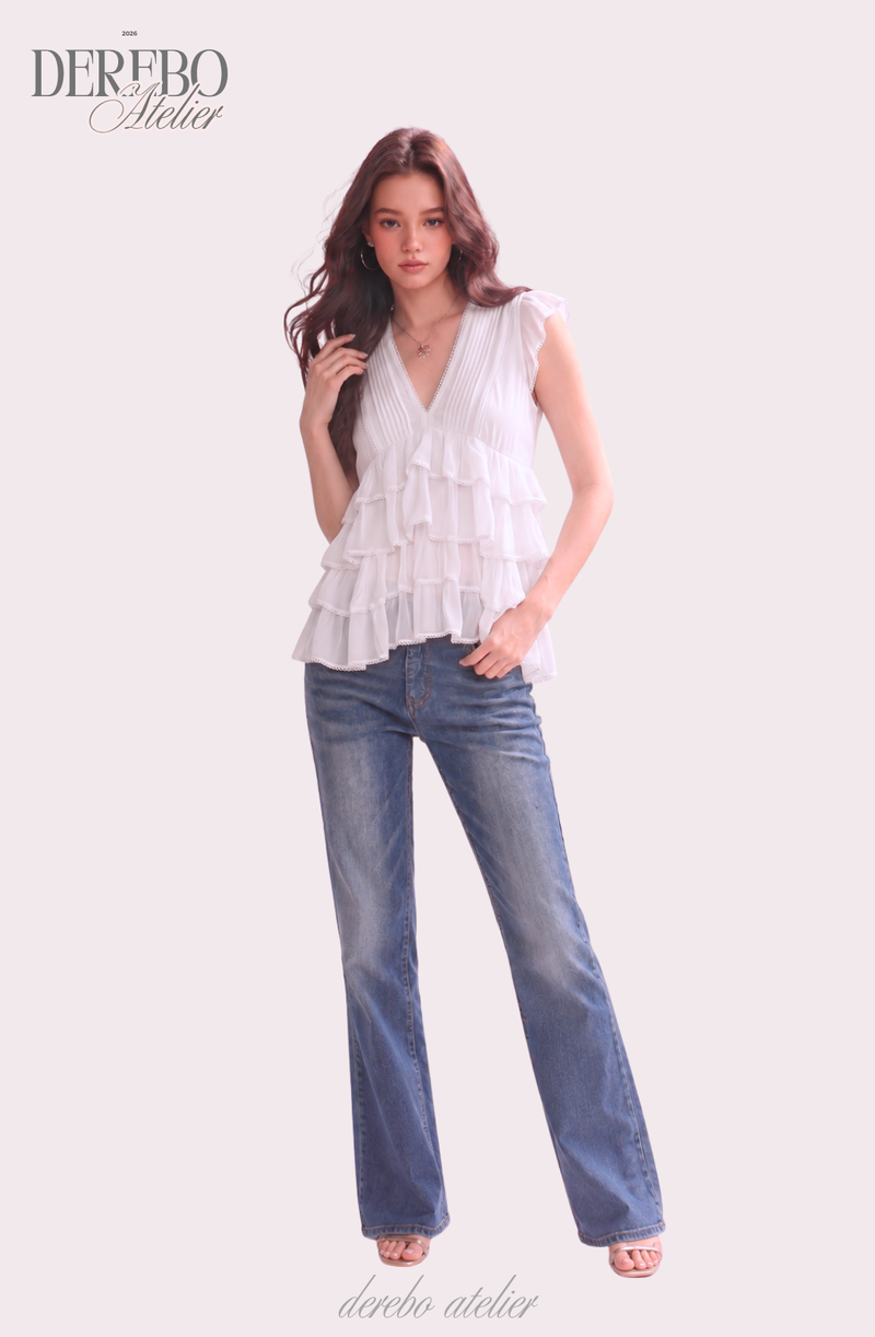 Lady Frilled Chiffon V Blouse