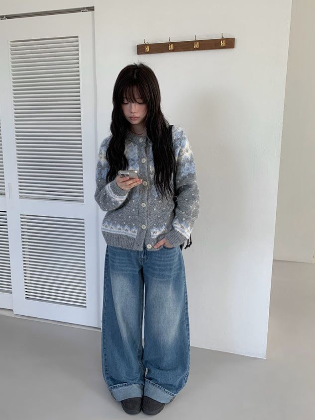 Andy Roll-Up Wide Washing Denim Pants