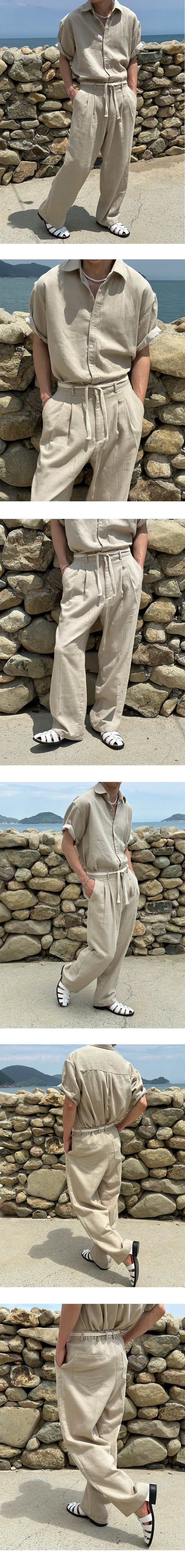 [SET UP] Premium linen string denim shirts (2color)