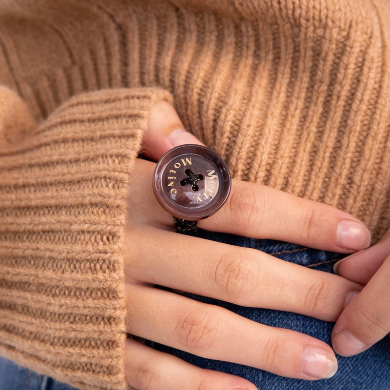 Merry,Motive signature button with knit ring (Wine)