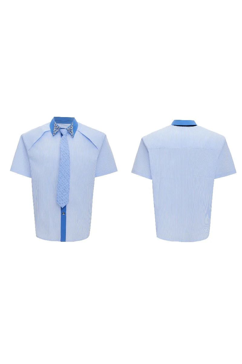 Rhinestone Stripe Patchwork Shirt