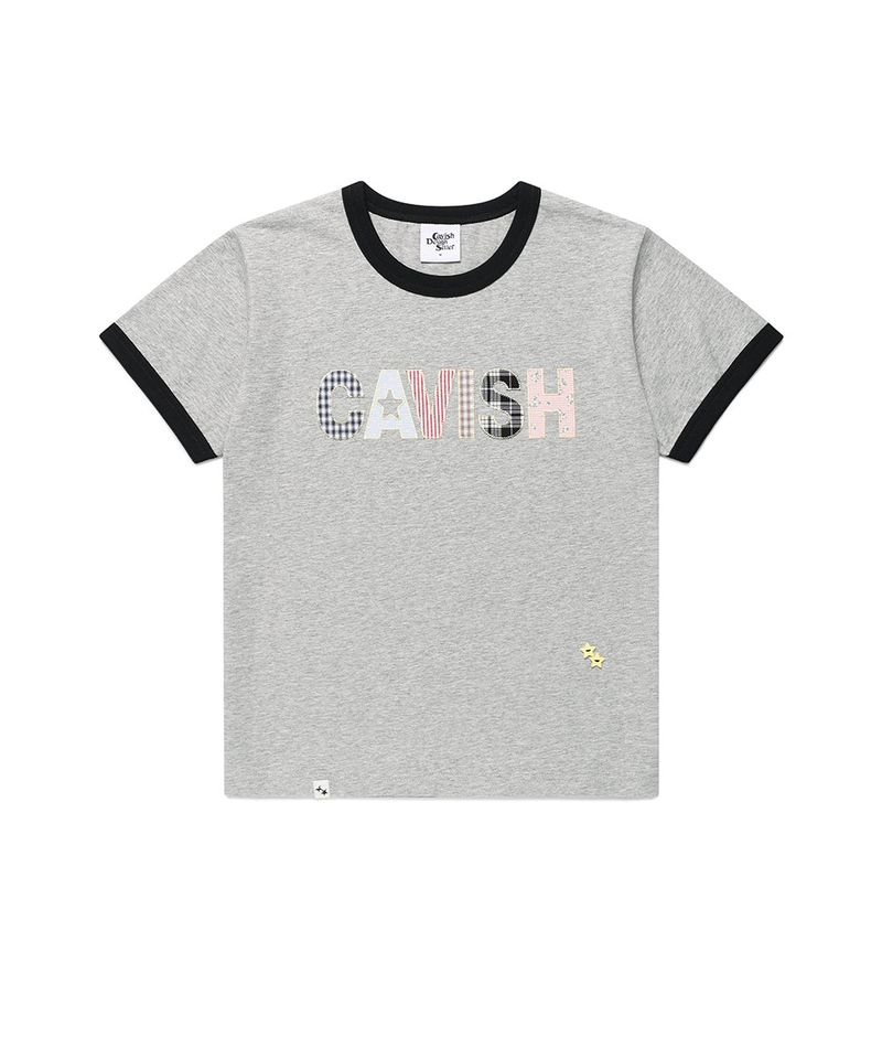 cavish（カビシ）の「CAVISH APPLIQUE RINGER SS TEE MELANGE GREY(CV2GMUT509A)（Tops）」