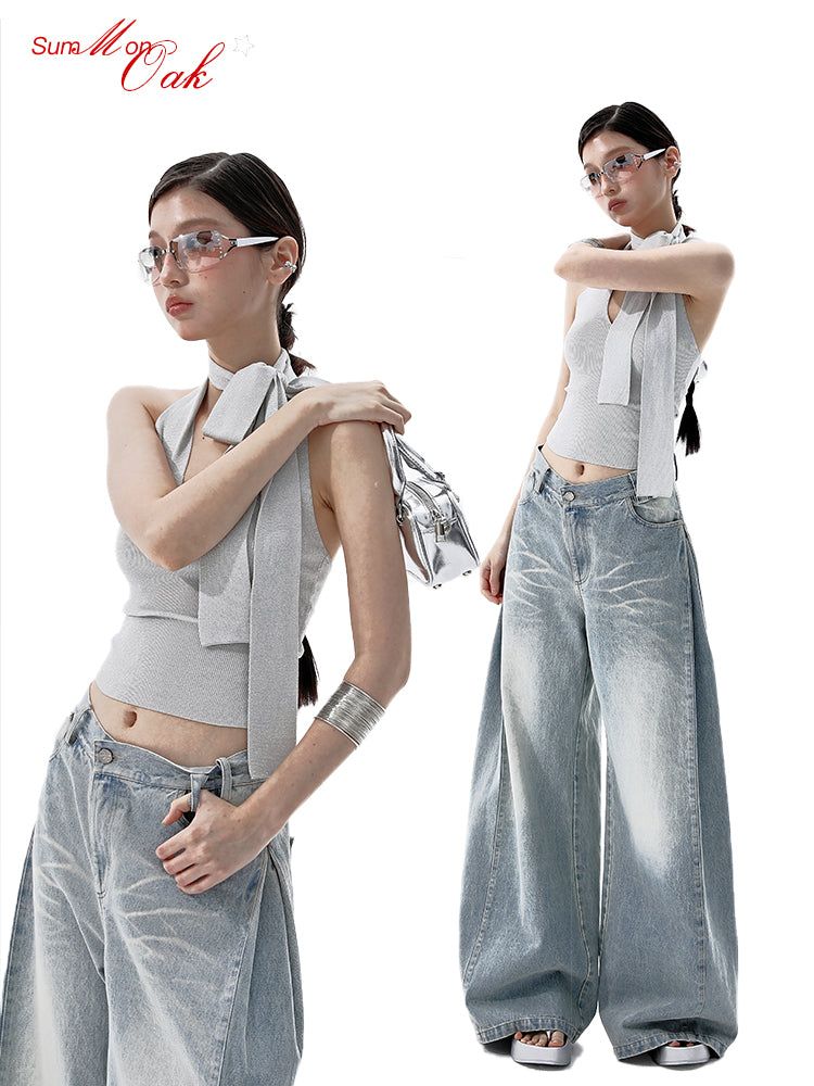 summon oak（サモンオーク）の「Summon Oak No Leg Type Selection Light-colored American Low-rise Wide-leg Loose Machete Pants for Women, Wearable in All Seasons（Pants）」