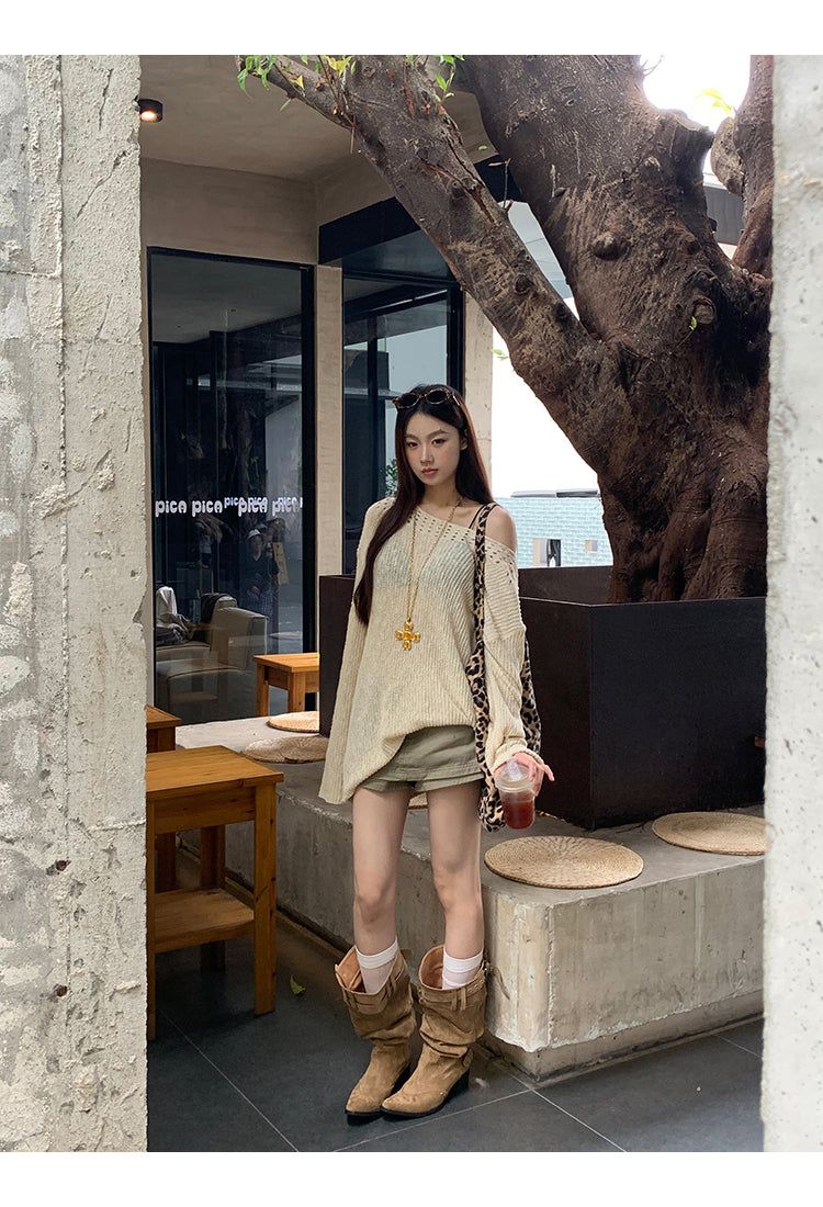 khaki cotton mini pants skirt
