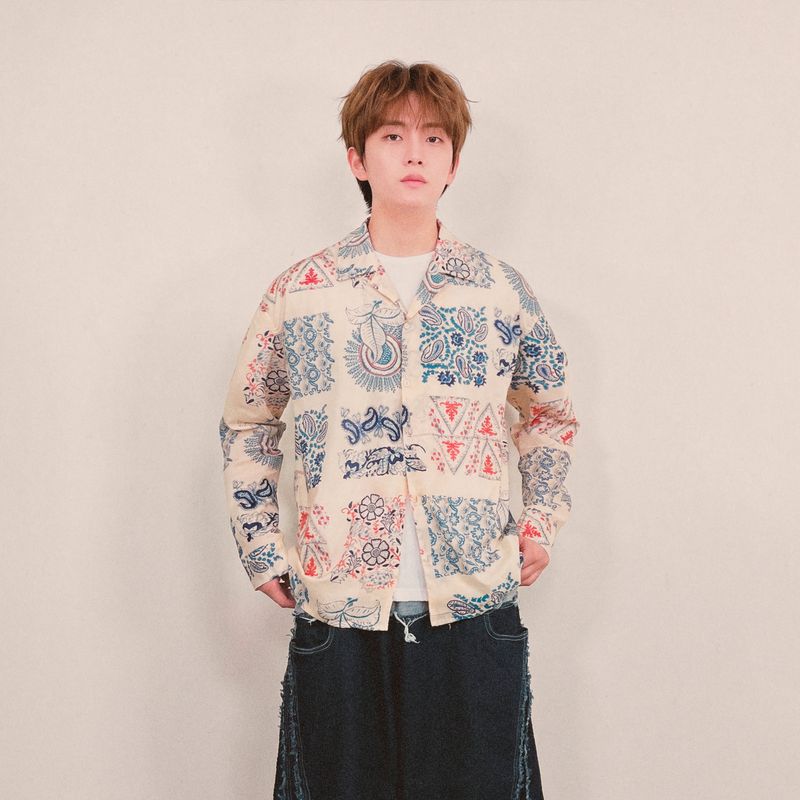 ethnic paisley open collar shirt_blue