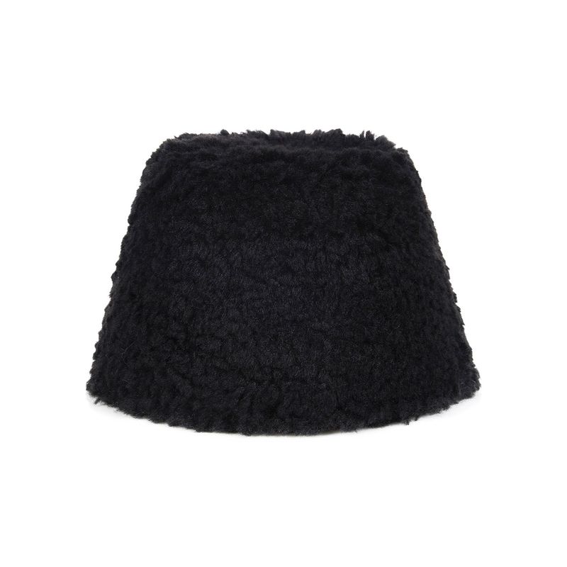 Fur Long Label Boucle Drop Bucket Hat Black