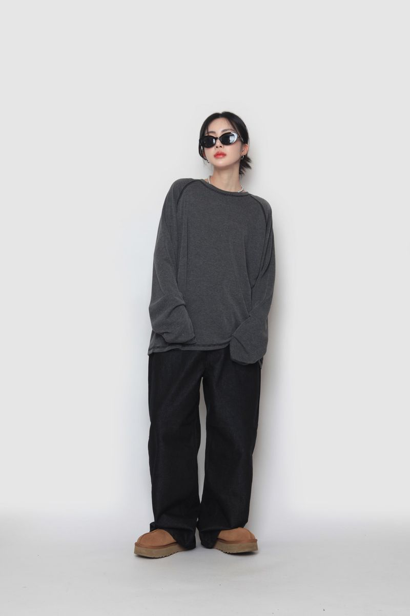 Ribbed Line Long Sleeve T
