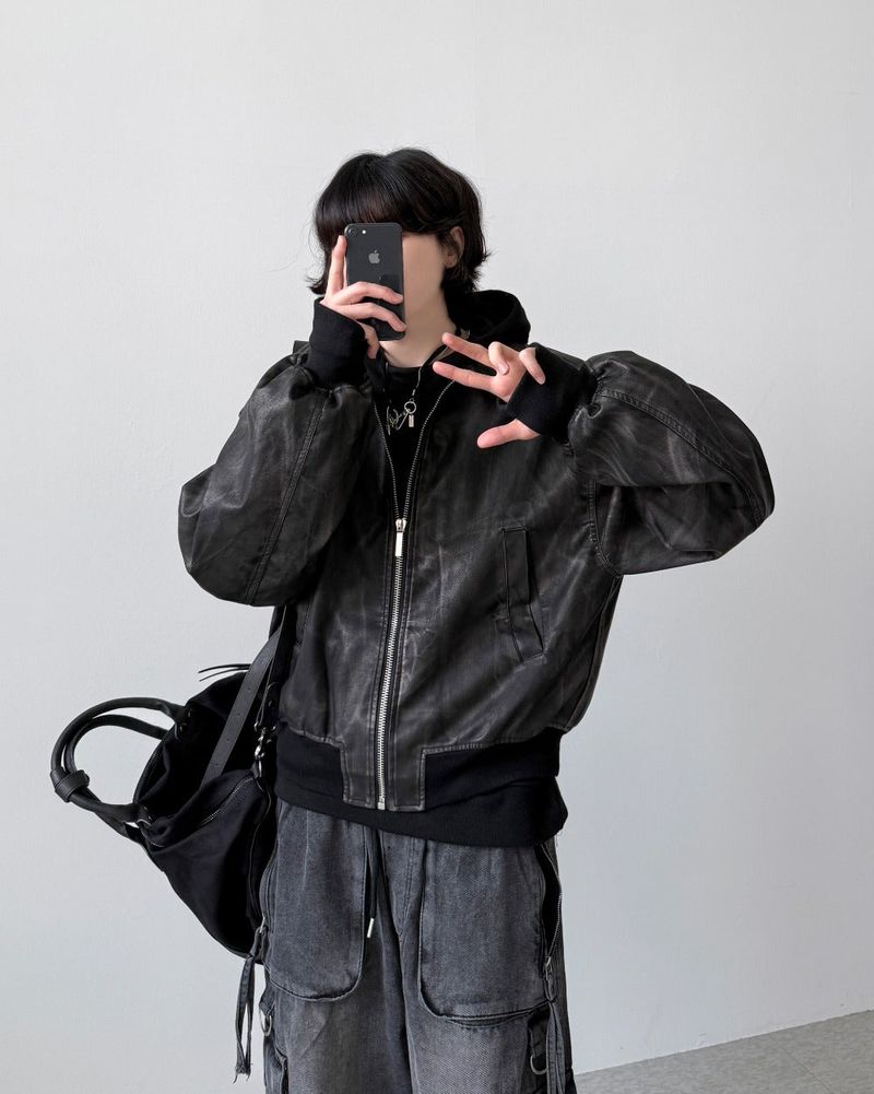 Akaza cropped leather jacket