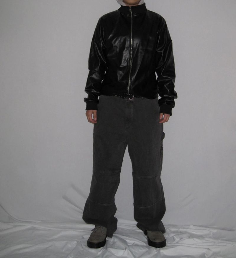 Leather Jersey Zip-Up Jacket