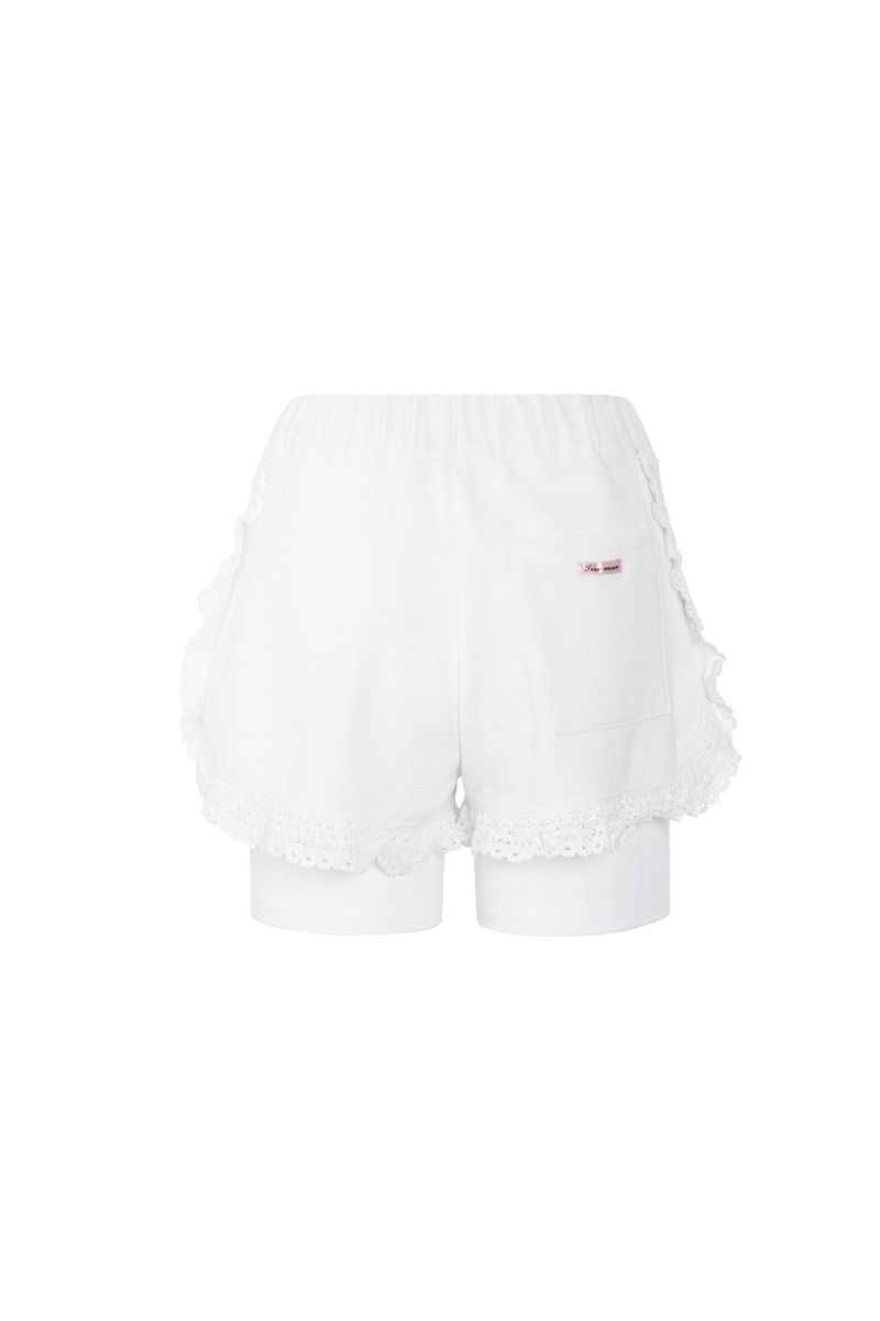 Waffle lace layered shorts (WHITE)