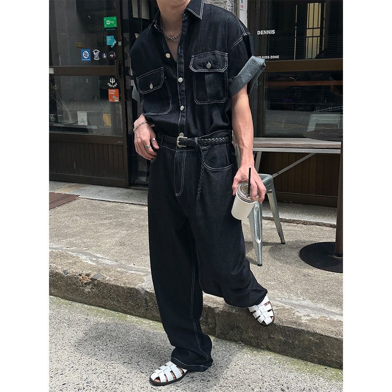 [SET UP] Linen stitch capender wide pants