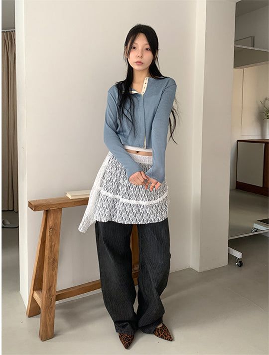 LACE UNBAL LAYERED SKIRT (2C)