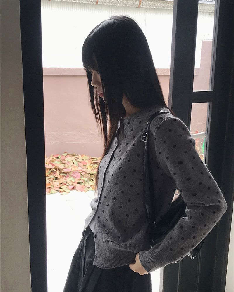 Honi Round-Neck Dot Knit Cardigan
