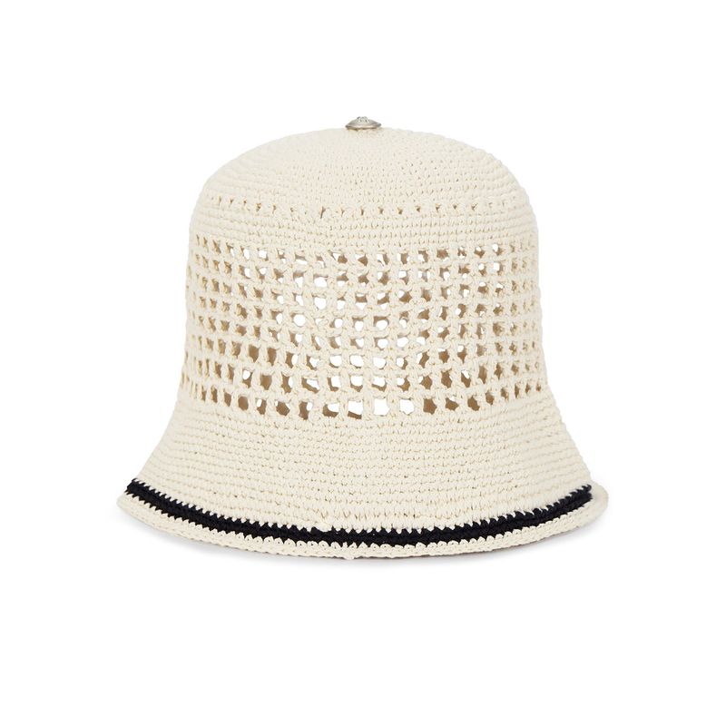 VA Top Button Knit Crochet Bucket Hat / Cream
