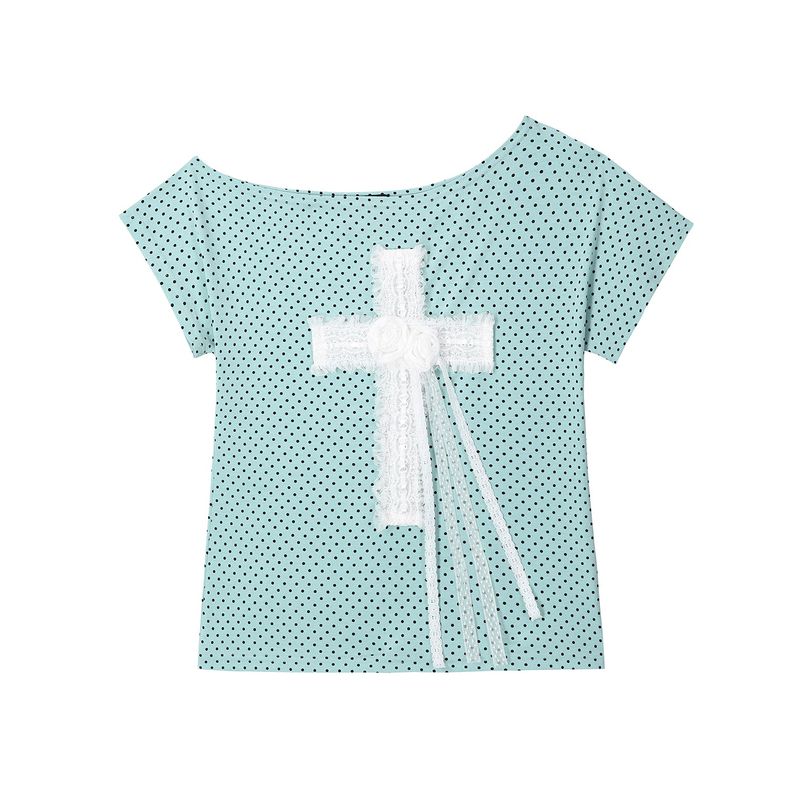 CLUT STUDIO（クラットスタジオ）の「Cross Off-Shoulder T-shirt - Mint （Tops）」