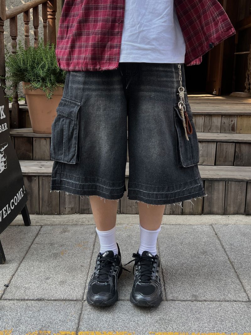 Shadow Denim Cargo Bermuda Shorts (2 Colors)