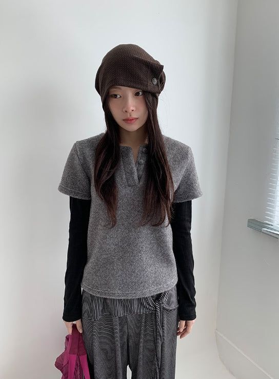 BAON（バオン）の「Maena Boucle Layered Short Sleeve Knit（Tops）」