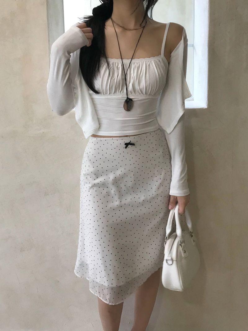 White Pure Dot Midi Skirt