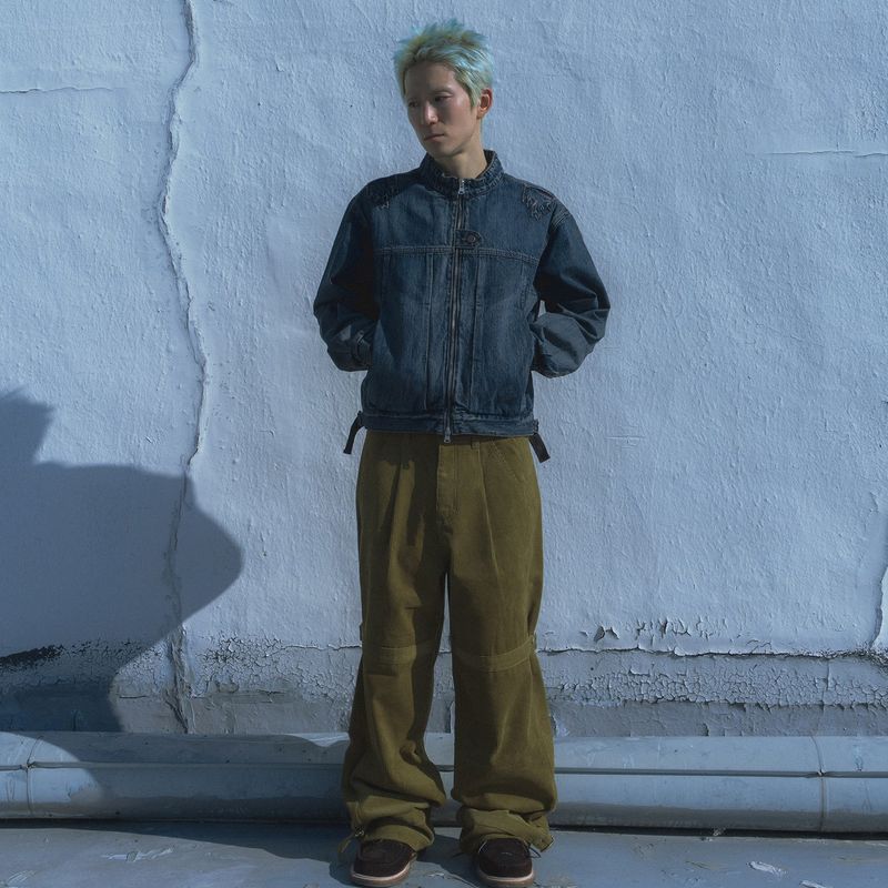 Mounted denim short jacket / Vintage blue