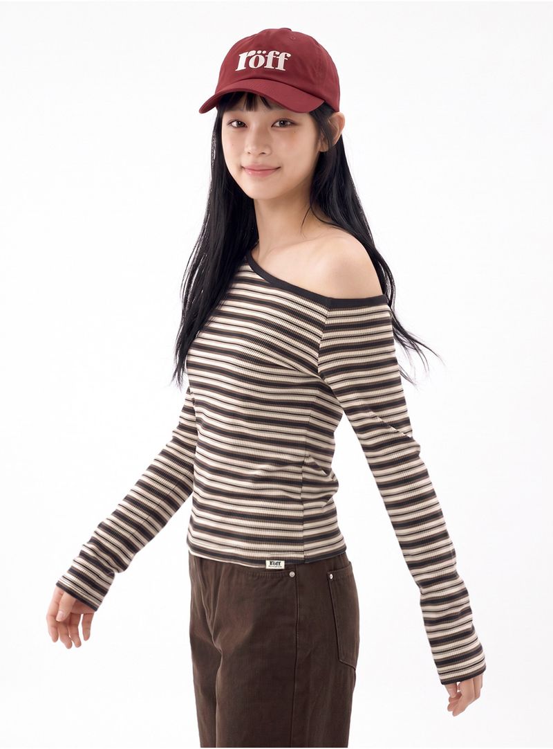 STRIPE OFF-SHOULDER TOP [BROWN]