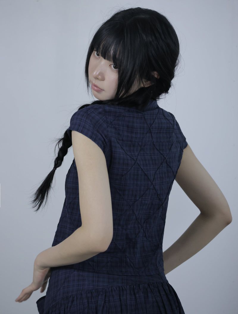 Cozy Check Shirt Blouse -Navy