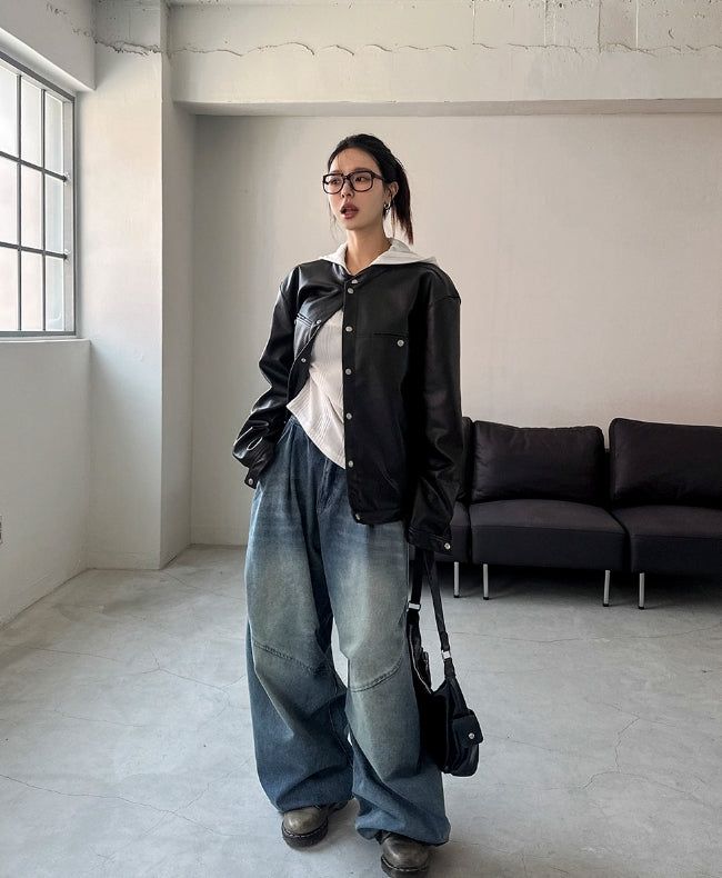 Margo Snap Pocket Balloon Leather Jacket