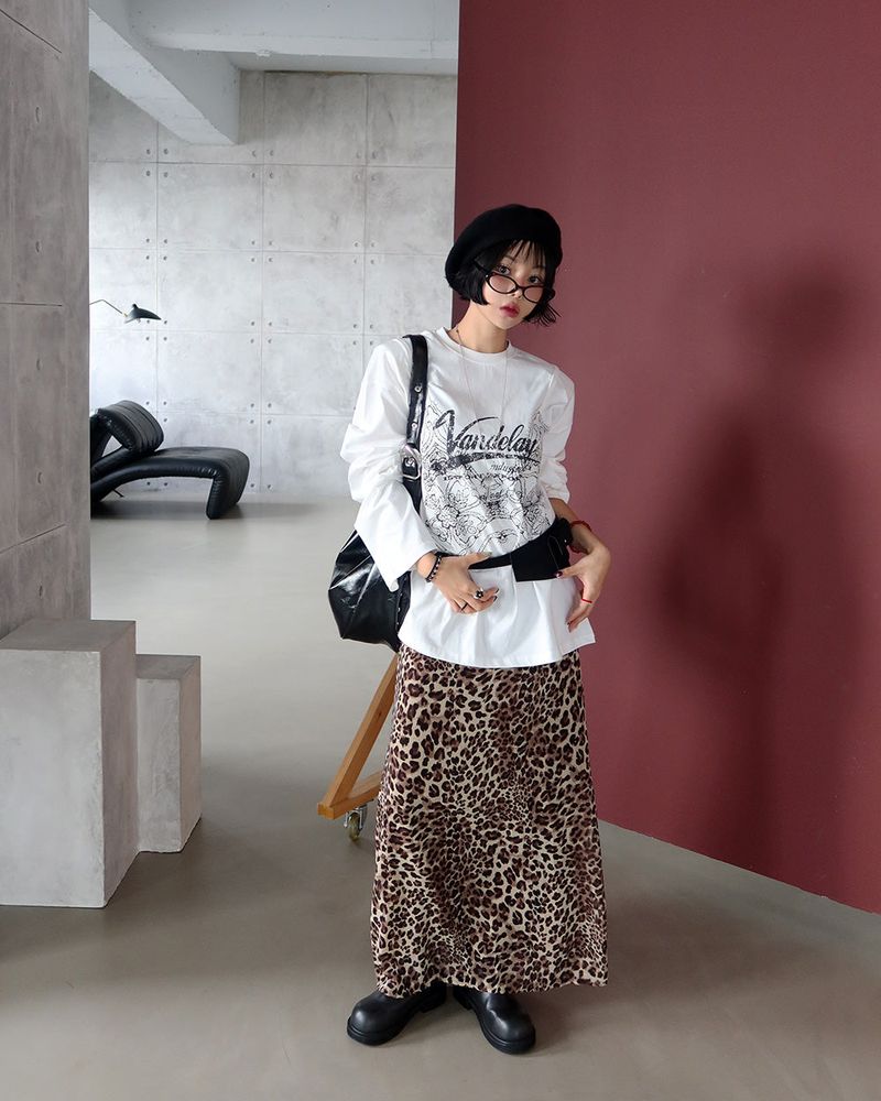 leopard leopard print maxi long skirt