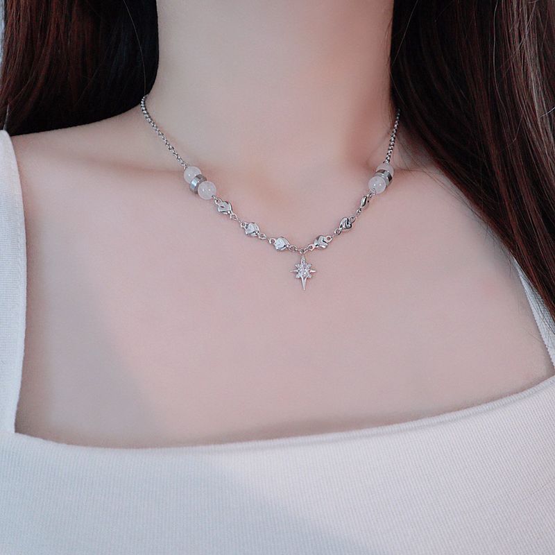 Crystal Heart White Jade Gemstone Necklace