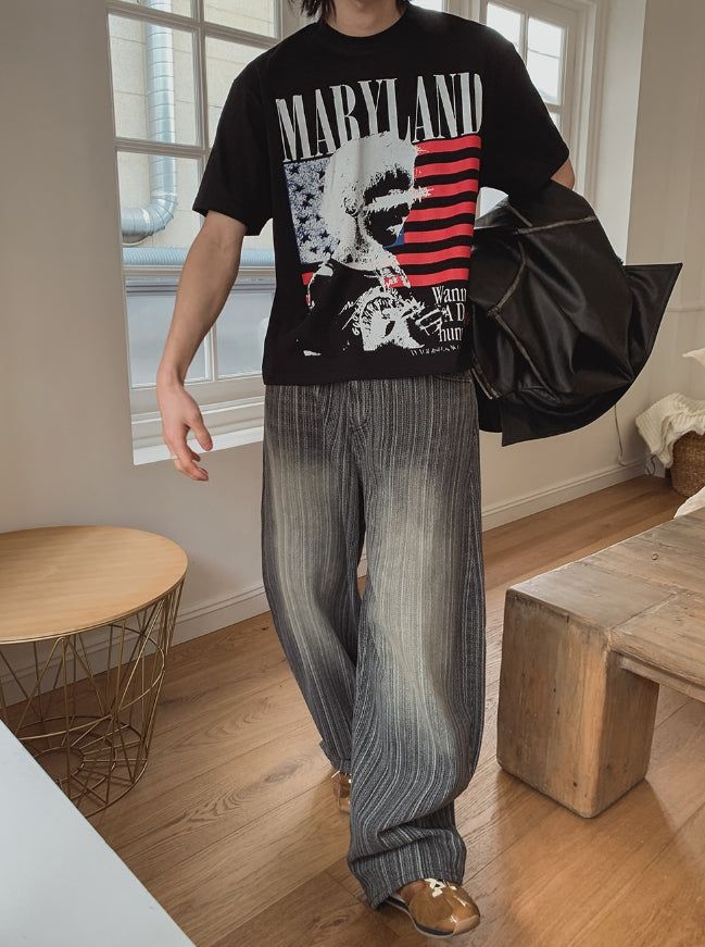 Smoke Washed Stripe Denim Pants