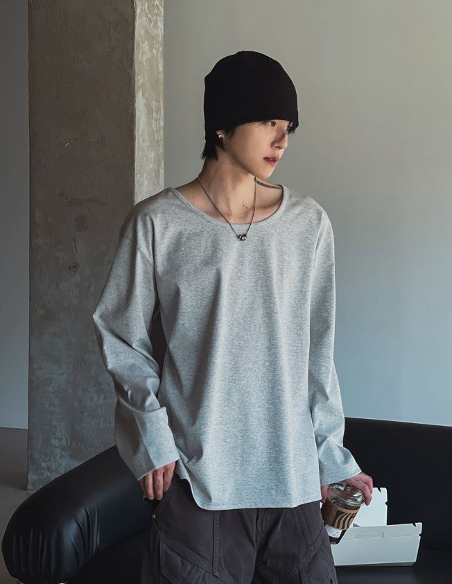 Neutral Basic U-Neck Long Sleeve T-Shirt