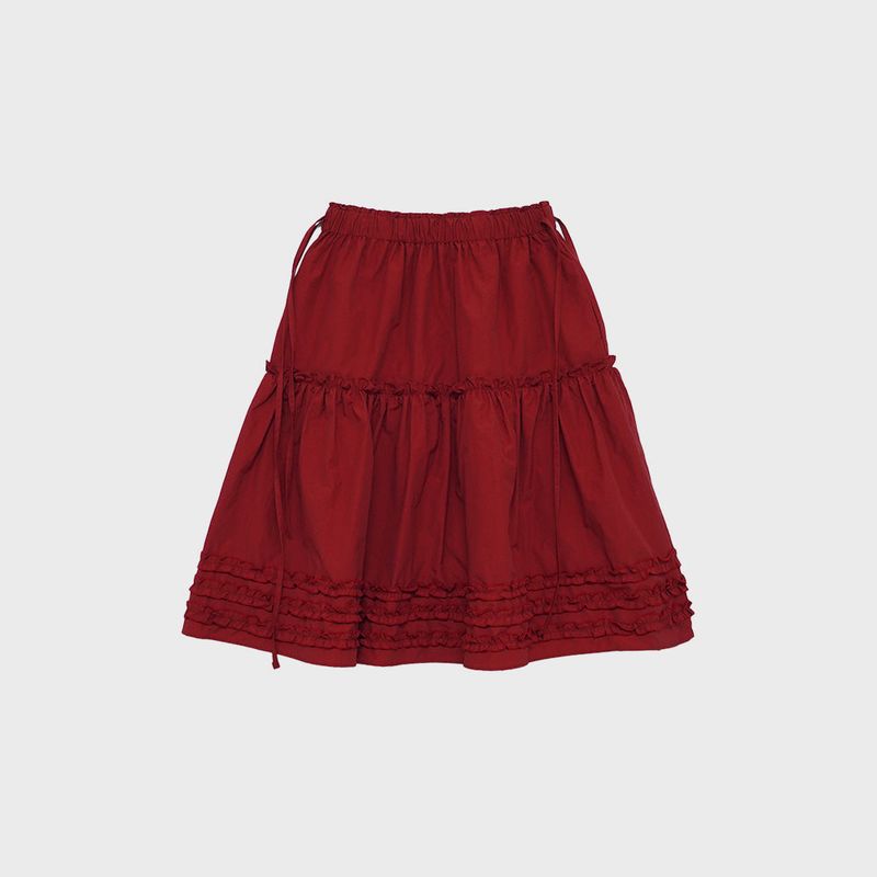 KOOKEESEE(クキシ)の「Katie Frill Midi Skirt (red)(Skirts)」