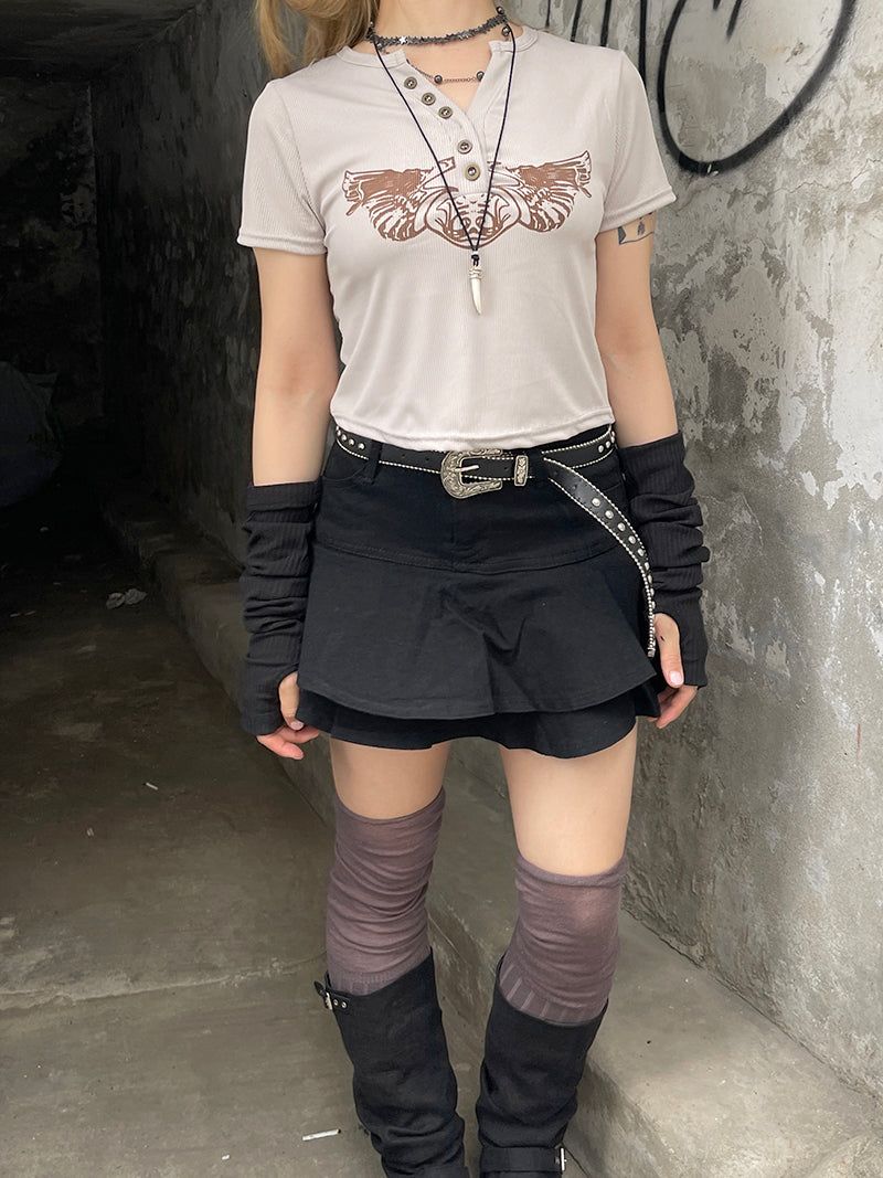 Y2k Ribbed Cropped Wings T-Shirt