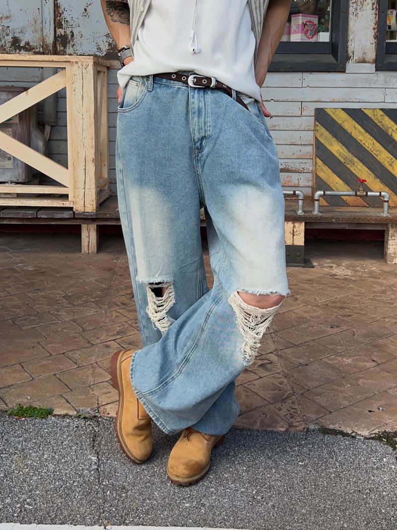 Frayed Distressed Denim Pants – S/M/L (2 Colors)