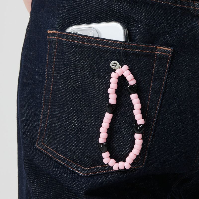 PINK BLACK PEBBLE PHONE STRAP KEY RING