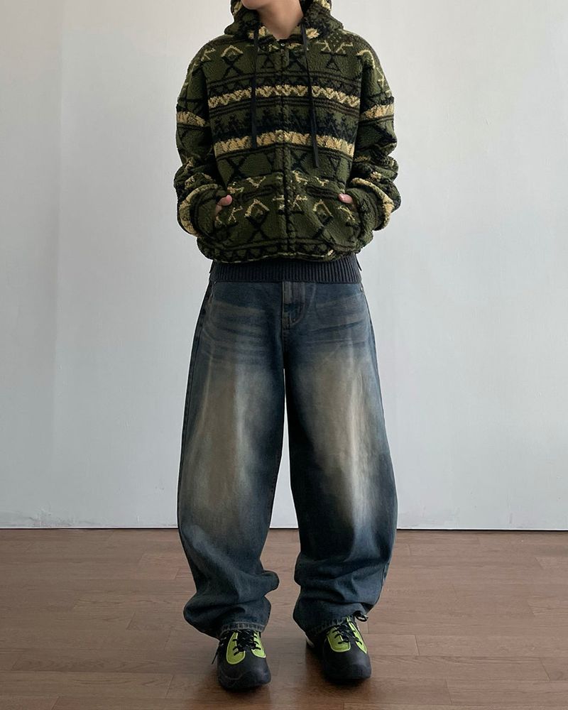 Jacquard Fleece Hooded Jumper