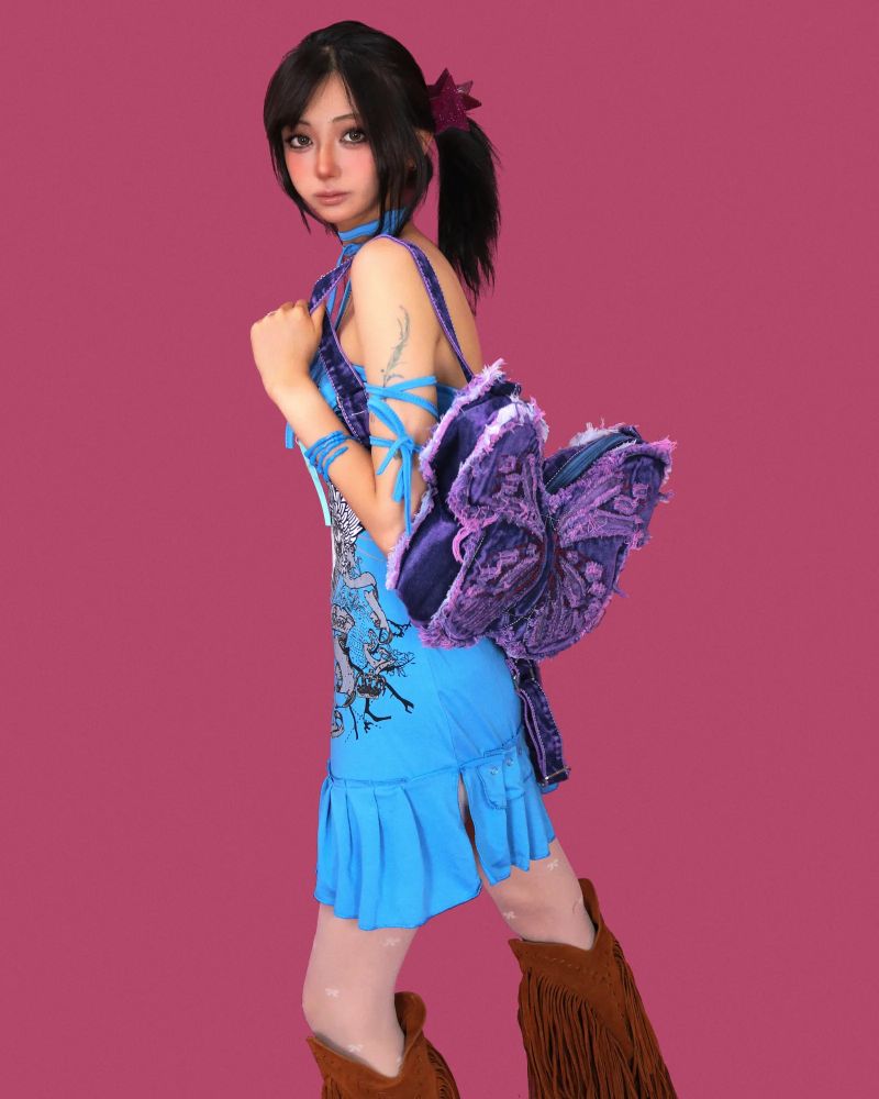 purple damage butterfly two-way bag