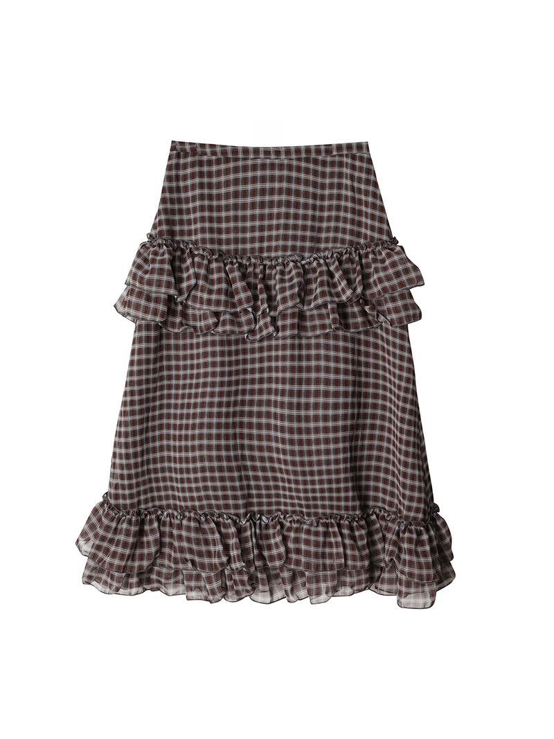 CHECK FRILL SKIRT / RED