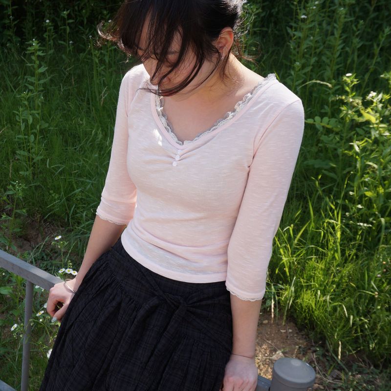 Shirring Glow Top -Apricot